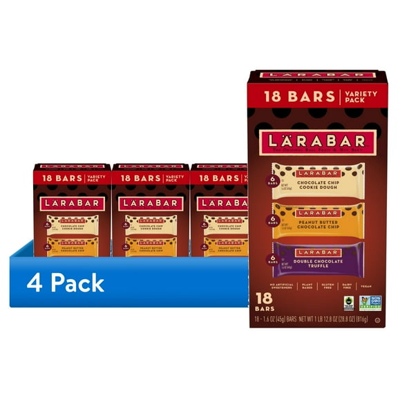 (4 pack) Larabar Chocolate Variety Pack, Fruit and Nut Bars, Gluten Free and Vegan, 28.8 oz, 18 Count