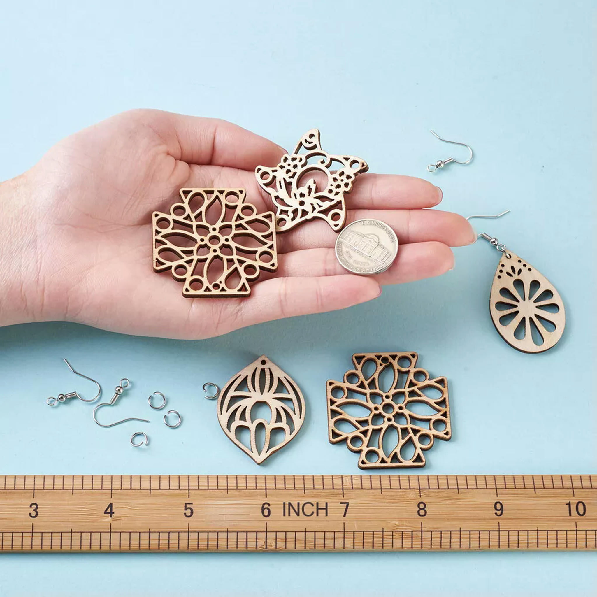 U8MO DIY Dangle Earring Kits 48x Natural Wood Pendants 50xEarring Hooks 50xJump Rings