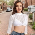 thumbnail image 4 of Women's White Lace Top 3/4 Sleeve Mock Neck Dirndl Blouse Shirt Top for Bavarian Costumes and Festives Celebration, 4 of 9