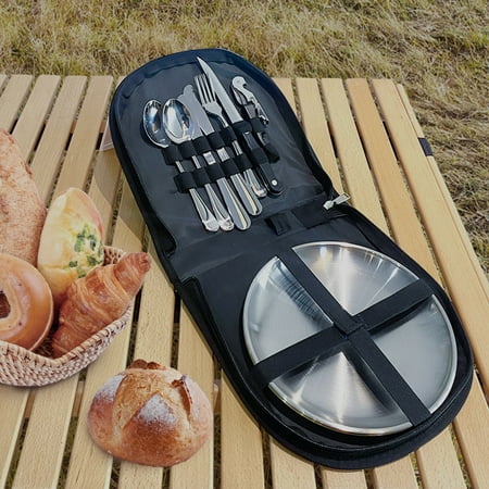 

ZKCCNUK Kitchen Accessories Camping Utensil Set Picnic Set - 10 Piece Set - Stainless Steel Plate Spoon Butter And Serrated Knife Wine Opener Fork Hiking - Camp Kitchen Grill s Kitchen Utensils