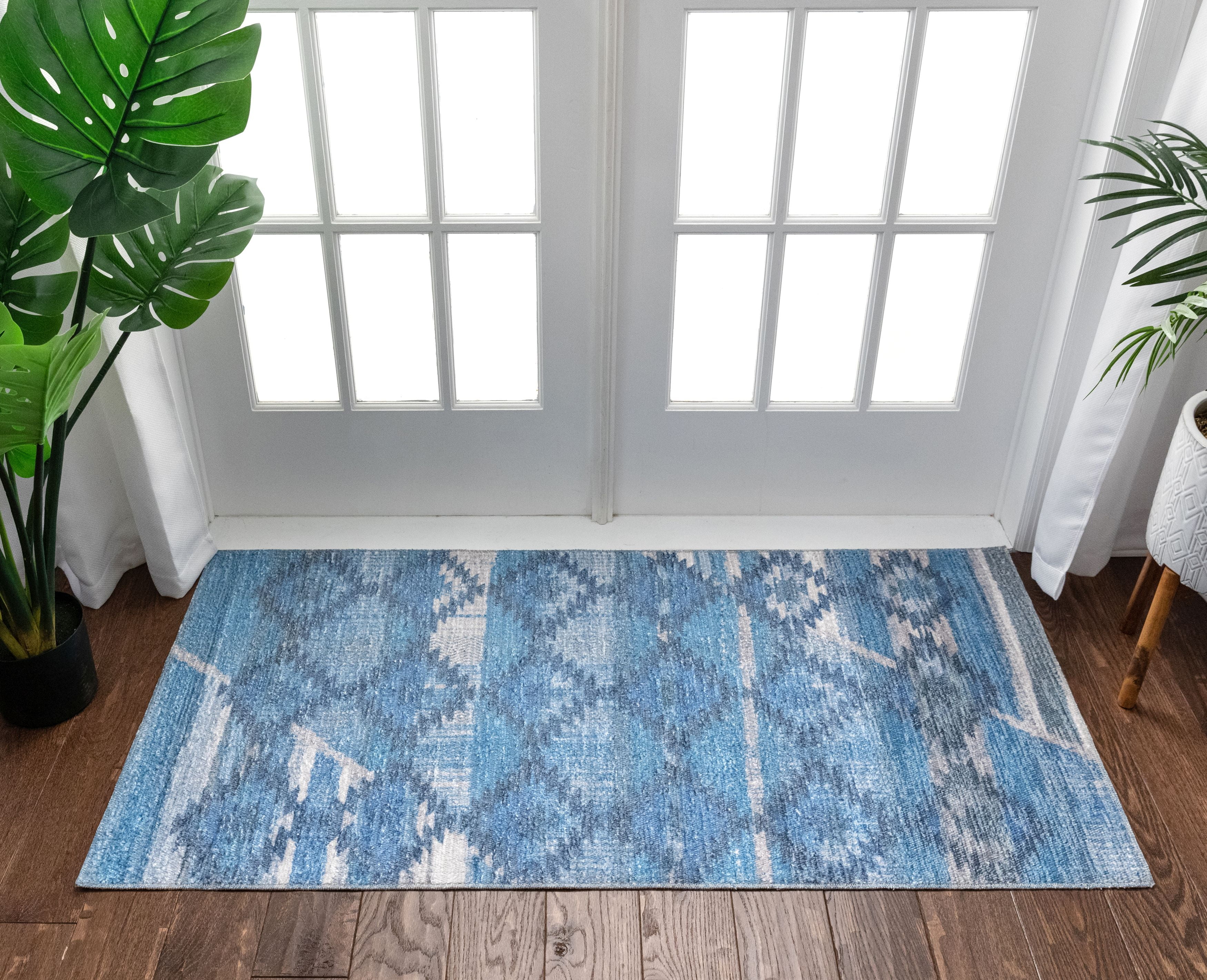 Well Woven Posh Trio Southwestern Geometric Blue Machine Washable 2'6