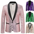 thumbnail image 5 of CENL Men Shiny Gold Sequin Glitter Embellished Blazer Jacket Nightclub Prom Suit, 5 of 6