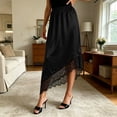thumbnail image 2 of Shrysg Women's Casual Satin Midi Skirt with Elastic High Waist and Asymmetrical Hem for Daily Wear Black, 2 of 6