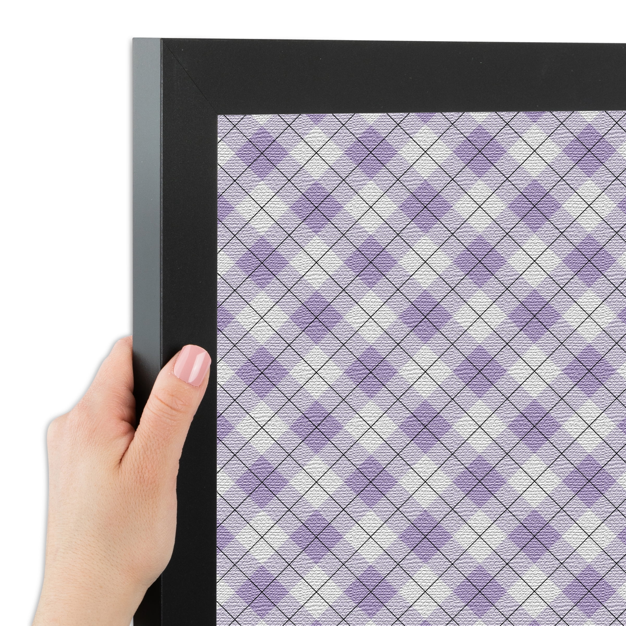 PinPix ArtToFrames 16x12 Custom Cork Bulletin Board Argyle Lilac   Poster Board Has a Fabric Style Canvas Finish, Framed in Satin Black (PinPix-639)