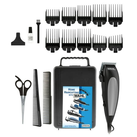 Wahl HomeCut Travel Size Male Hair Cutting Kit, Black, 18 Piece Set with Guide Combs, Left & Right Ear Taper, Clipper Blade Guard, 9243-2301