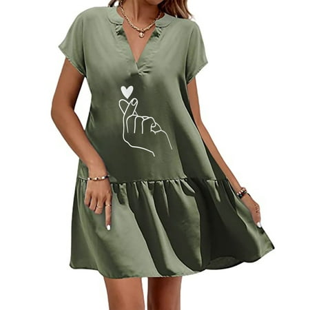 

Jsaierl Cotton Linen Dresses Women Casual Summer Short Sleeve Midi Dress Loose Fit Print V Neck Dress Breathable Flowy Dresses 2023