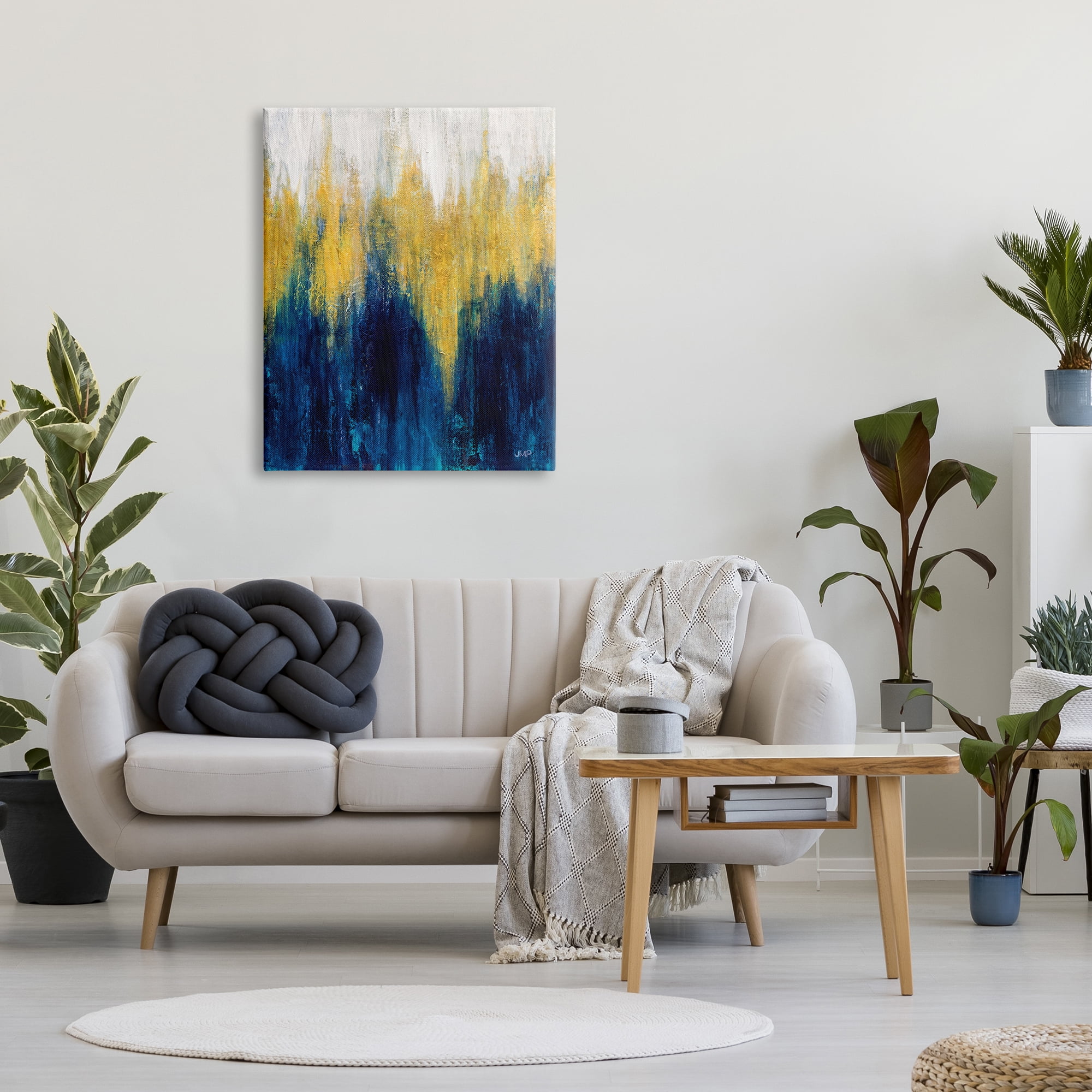 Stupell Industries Blue & Yellow Abstraction Abstract Painting Gallery Wrapped Canvas Print Wall Art, 30 x 40