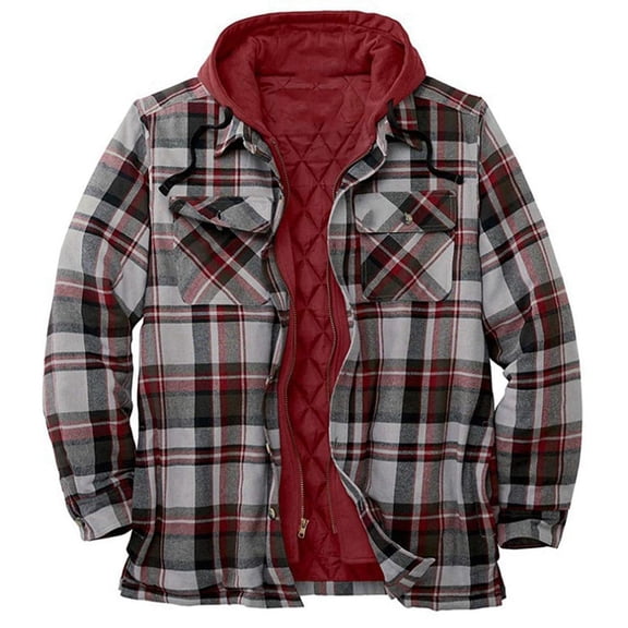 Yammee Men's Plaid Flannel Shirt Coat Quilted with Polyfill Insulated