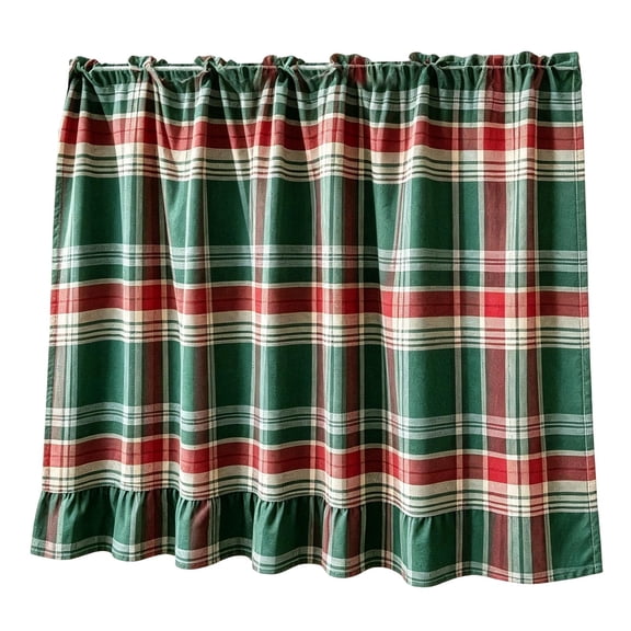 Clode Farmhouse Kitchen Curtains, Short 30 Inch Length – Linen Blend Plaid Kitchen Window Tier Curtains & Cafe Drapes, Rod Pocket, Light Filtering for Windows, 1 Panels