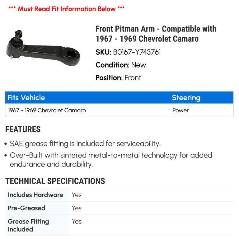 Front Steering Pitman Arm; Greasable Design (67-69 Camaro w