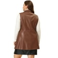thumbnail image 4 of Chalecos de talgrande pamujer, sin mangas, con solapa, casual, chaquetas de PU, chaleco marrón 1X, 4 of 6