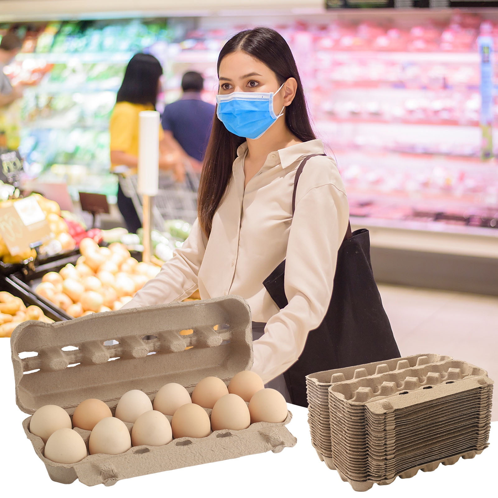 Hengguang 25 Pack  Natural Paper Pulp Egg Cartons, Egg Storage Containers Holder, Dozen Vintage Classical 2x6 Style Cardboard Egg Tray Holder for Family Farm Market Storing