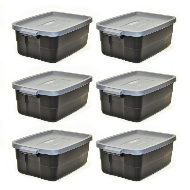 Rubbermaid Roughneck Tote 3 Gallon Storage Container, Black/Cool Gray (6  Pack)