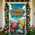 thumbnail image 1 of Weloille Easter Door Cover Banner, 2.95 x 5.9 ft Polyester Door Hanging, Vivid Pattern Fade Resistant Decor, Lightweight Reusable Door Cover, for Easter Party Porch Front Door Home Decoration, 1 of 6