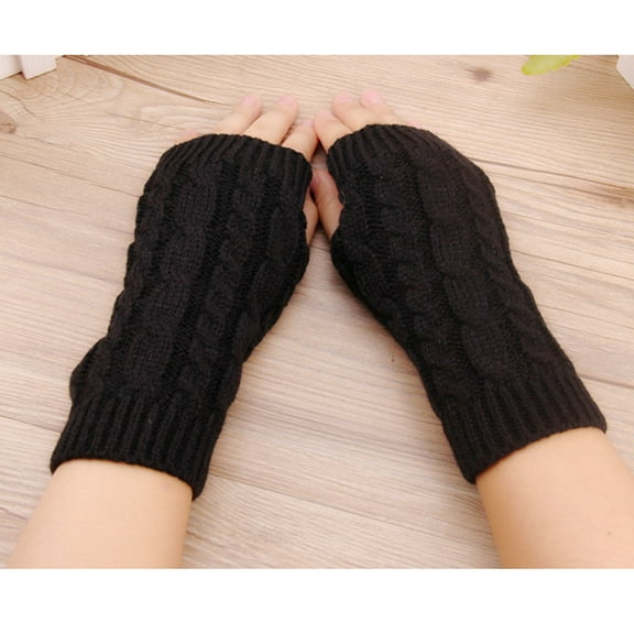 WEUVEB 1 Pair Black Winter Gloves Fingerless Design With Thumb Hole For Men And Women