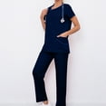 thumbnail image 2 of 2 Piece Scrub Set for Women Comfortable V-Neck Scrub Top & Drawstring Jogger Scrub Pants Stretch Nursing Scrubs Set Quick Dry Uniform Suits with Multi Pocket for Doctors, Nurses Navy S, 2 of 4