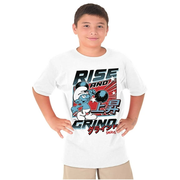 The Smurfs Kanji Rise and Grind Boys Kids T Shirt Tees Tops Teen Brisco Brands L