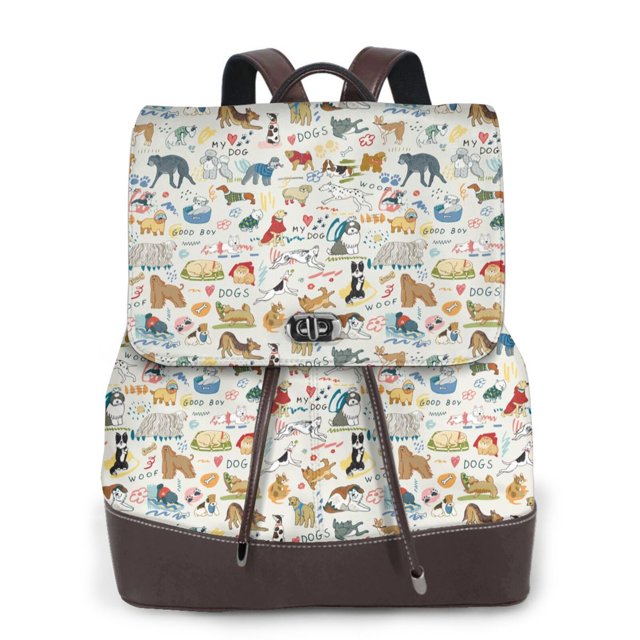 Easygdp Dogs Funny Pets Mochila de Cuero para Mujeres, Bolso de Hombro, Bolsos de Mano de Moda para Trabajo y Viajes
