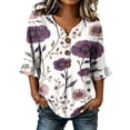 thumbnail image 3 of Yotami Womens Tops and Blouses for Dressy Casual, Summer Floral Print Loose Fit Top with Ornamental Button, Ruffle Sleeve V-Neck Shirts, Size S-XXXL, 3 of 6