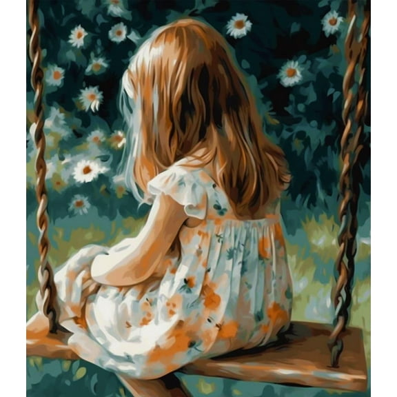 Paint by Numbers Kit for Adults - Swing for Little Girls - Beginner DIY Color by Number Set on Canvas Acrylic Oil Paintings Crafts, Gifts, Home Wall Decor (12 X 16 inches)-