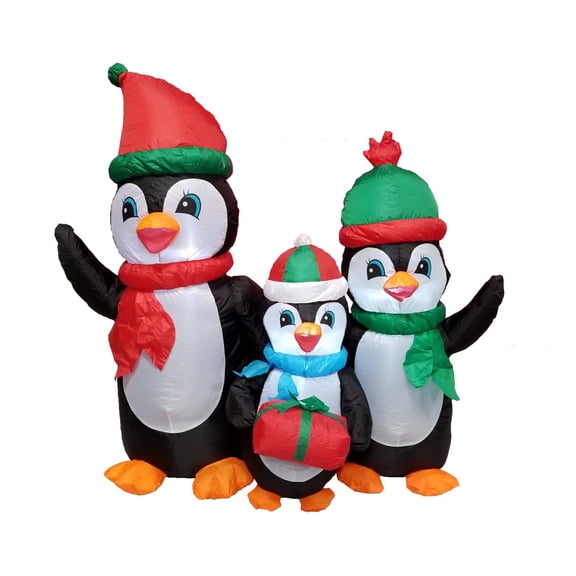 5 Foot Christmas Inflatable Three Penguins Family Air Blown LED Yard Decoration