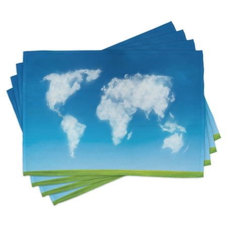 

Ambesonne World Map Place Mats Set of 4 Colored Clouds in Sky Standard Size Blue Green White
