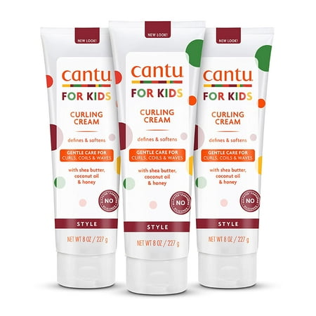 Cantu Care for Kids Paraben & Sulfate-Free Curling Cream with Shea Butter 8 oz (Pack of 3) (Packaging May Vary)