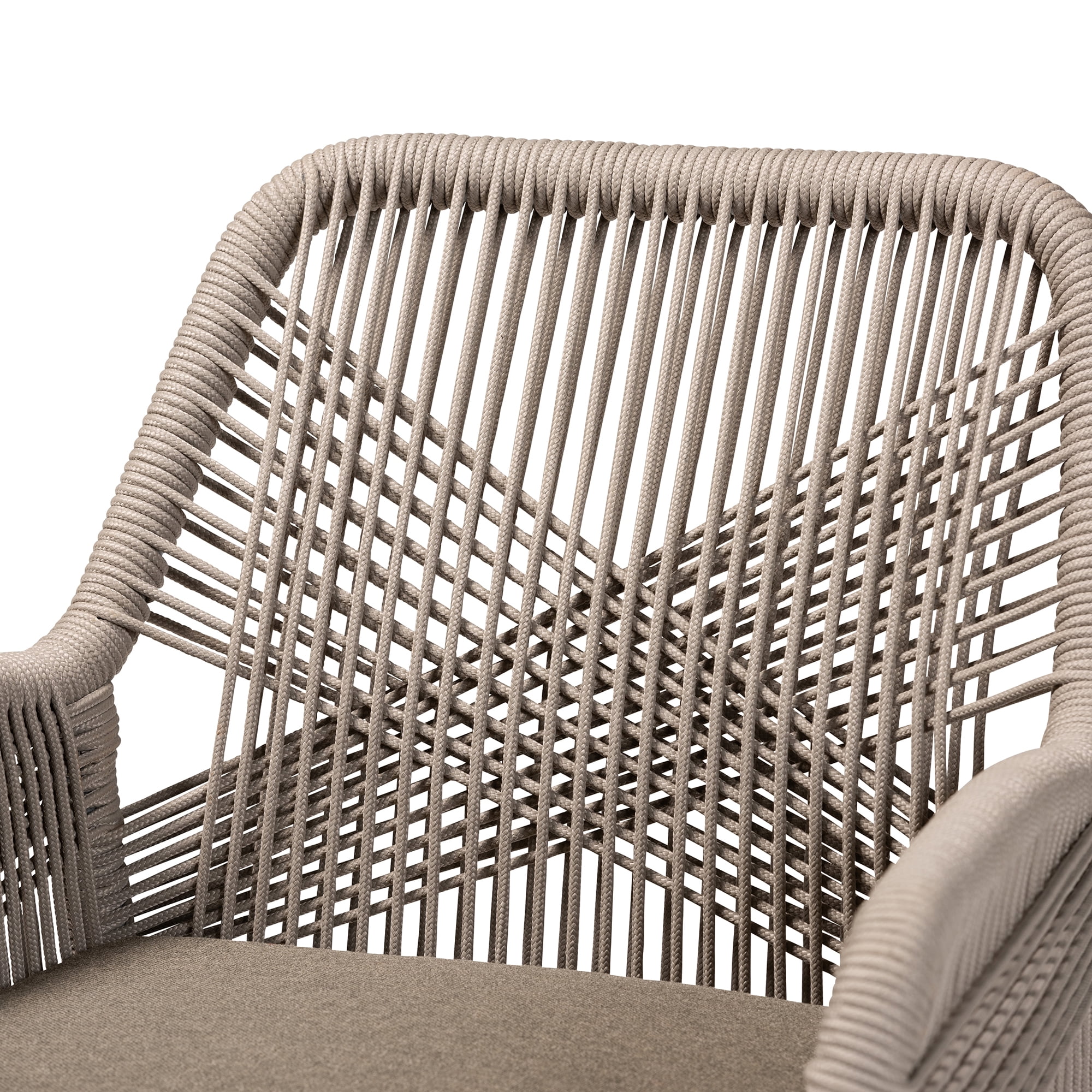 bali & pari Jennifer Mid-Century Transitional Grey Woven Rope Mahogany Dining Arm Chair