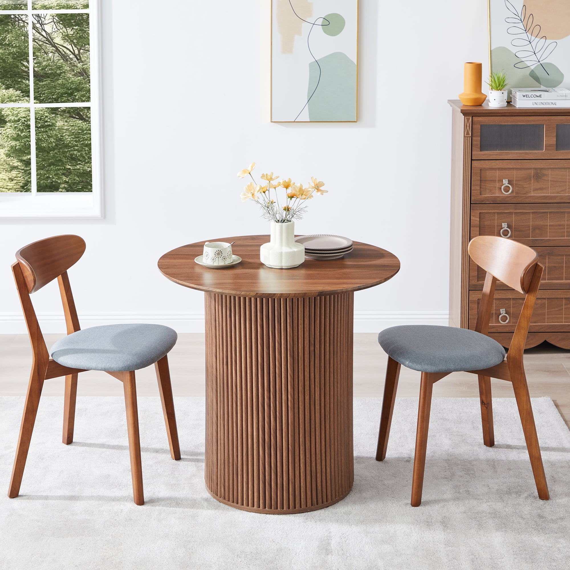 PHOYAL Fluted Small Round Dining Table for 2, 31.5 Inch Circle