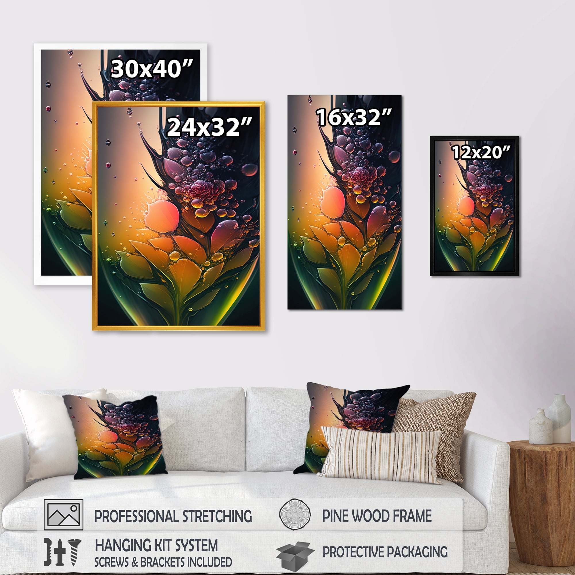 Designart Abstract Colorful Flowers Canvas Wall Art