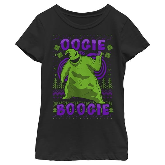 Girl's The Nightmare Before Christmas Oogie Boogie Ugly Sweater Graphic Tee Black X Small