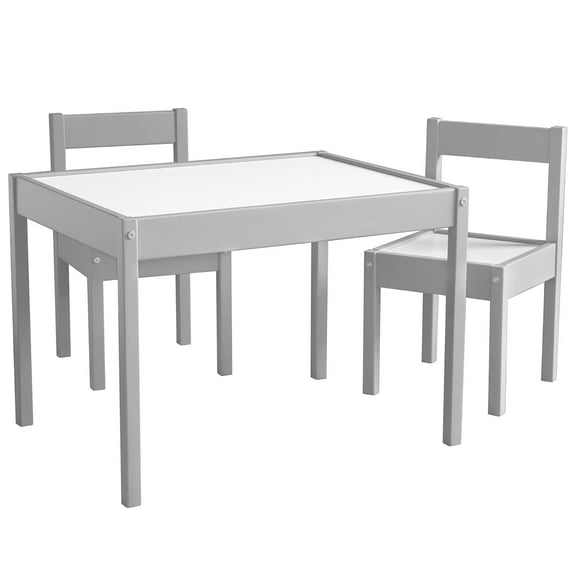 Kids House Mesa Montessori Sprout Set Infantil de Madera 64x48 cm con 2 Sillas, Ideal para Niños Pequeños, Juego, Aprendizaje, Lectura y Manualidades, Diseño Compacto y Seguro (Gris y Blanco)