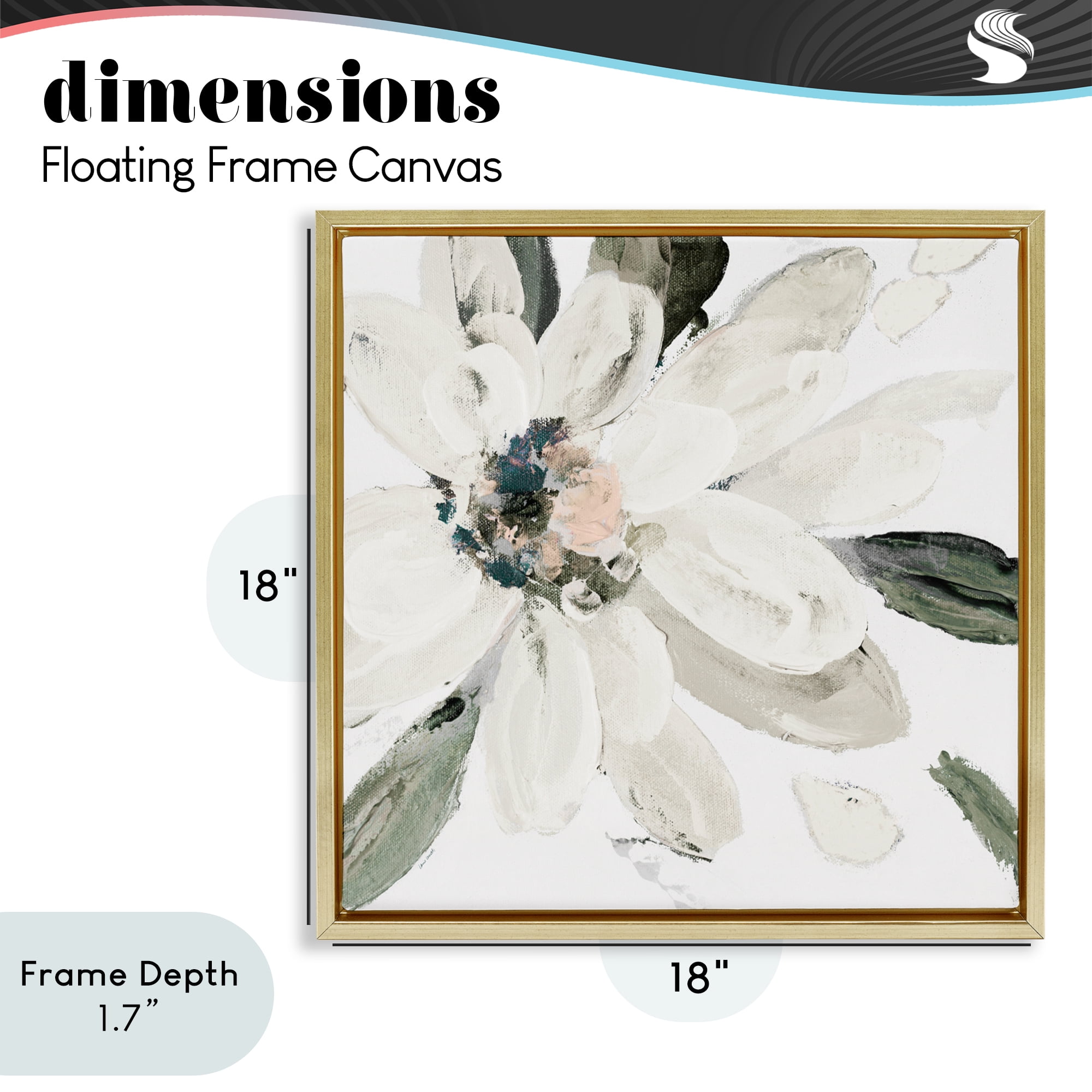 Stupell Industries Naturally Blooming White Flower Gold Framed Floater Canvas Wall Art, design by Lanie Loreth