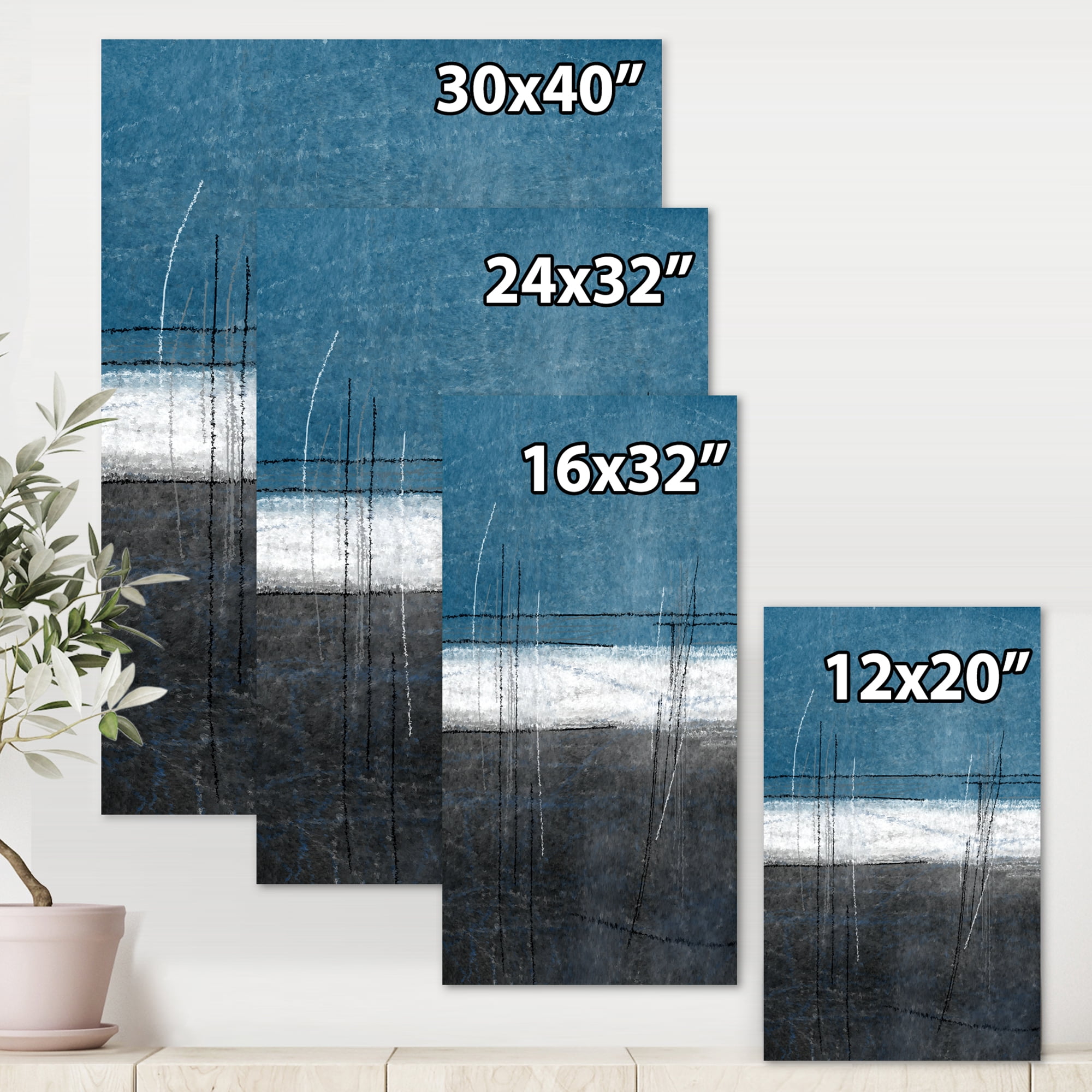 Designart ' Grey Meet Teal Abstract Art ' Modern Canvas Wall Art Print