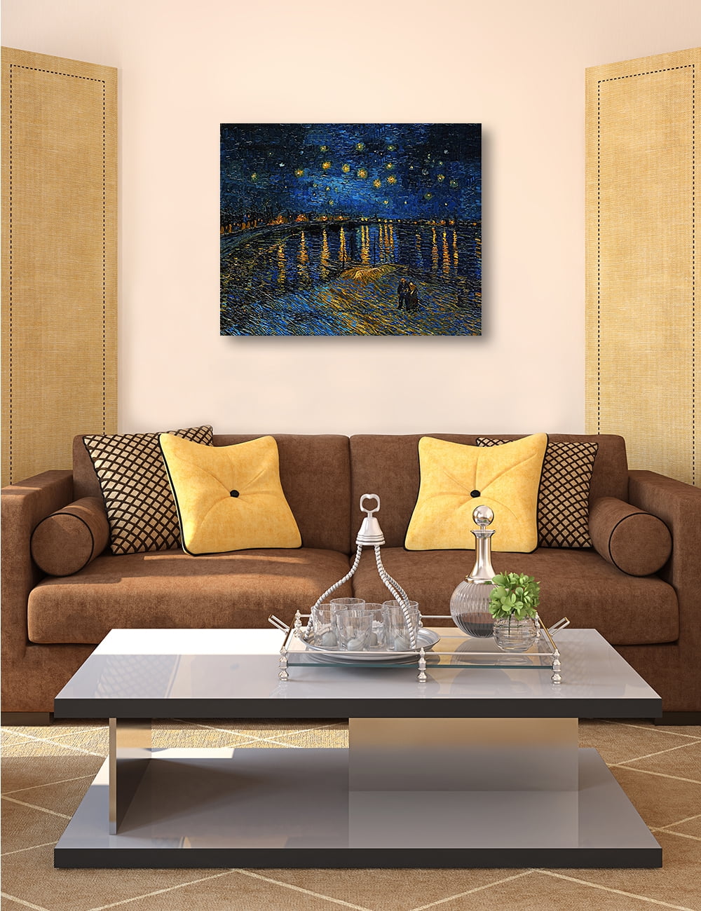 DECORARTS Starry Night Over The Rhone, Vincent Van Gogh Art Reproduction. Giclee  Print on Acid Free Cotton Canvas Art for Wall Decor 20x16 in