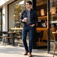 thumbnail image 4 of DENTOYOU Men's Regular Straight Fit Jean Pants Comfort Flex Waist Denim Jeans Blue 38, 4 of 7