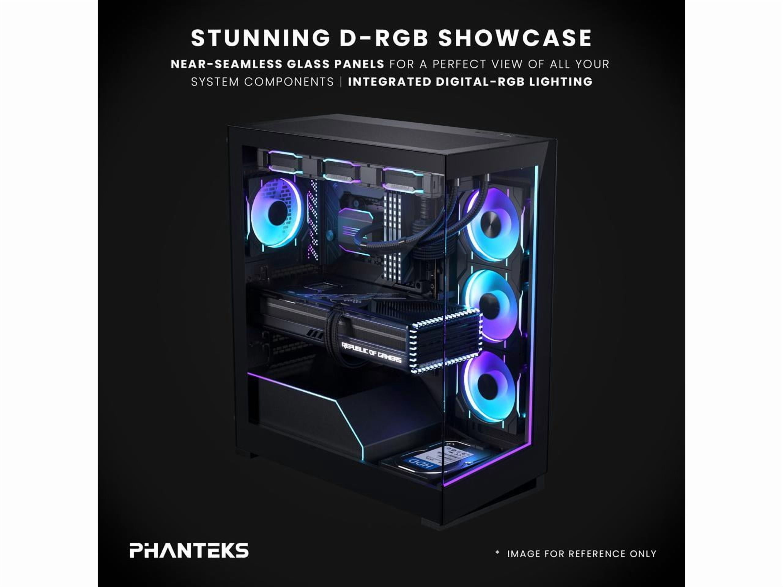 Phanteks NV5S, Showcase Mid-Tower ATX Chassis, High Airflow Performance, Integrated D/A-RGB Lighting, Seamless Tempered Glass Design, 7 Fan Positions, Black