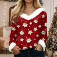 thumbnail image 1 of larppty Christmas Shirt Women Sexy Fur Trim Vneck Xmas Top Holiday Party Blouses Long Sleeve Pullover Xmas Holiday Costume 2025 Fashion (Wine, S), 1 of 7