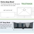 thumbnail image 5 of Clearance! TRUSTMADE Workstation 32-inch Undermount 16 Gauge Kitchen Sink R10 Radius Stainless Steel Kitchen Sink Single Bowl - 100% Handmade with Intergrated Ledge & Accessories 5 packs, 5 of 9