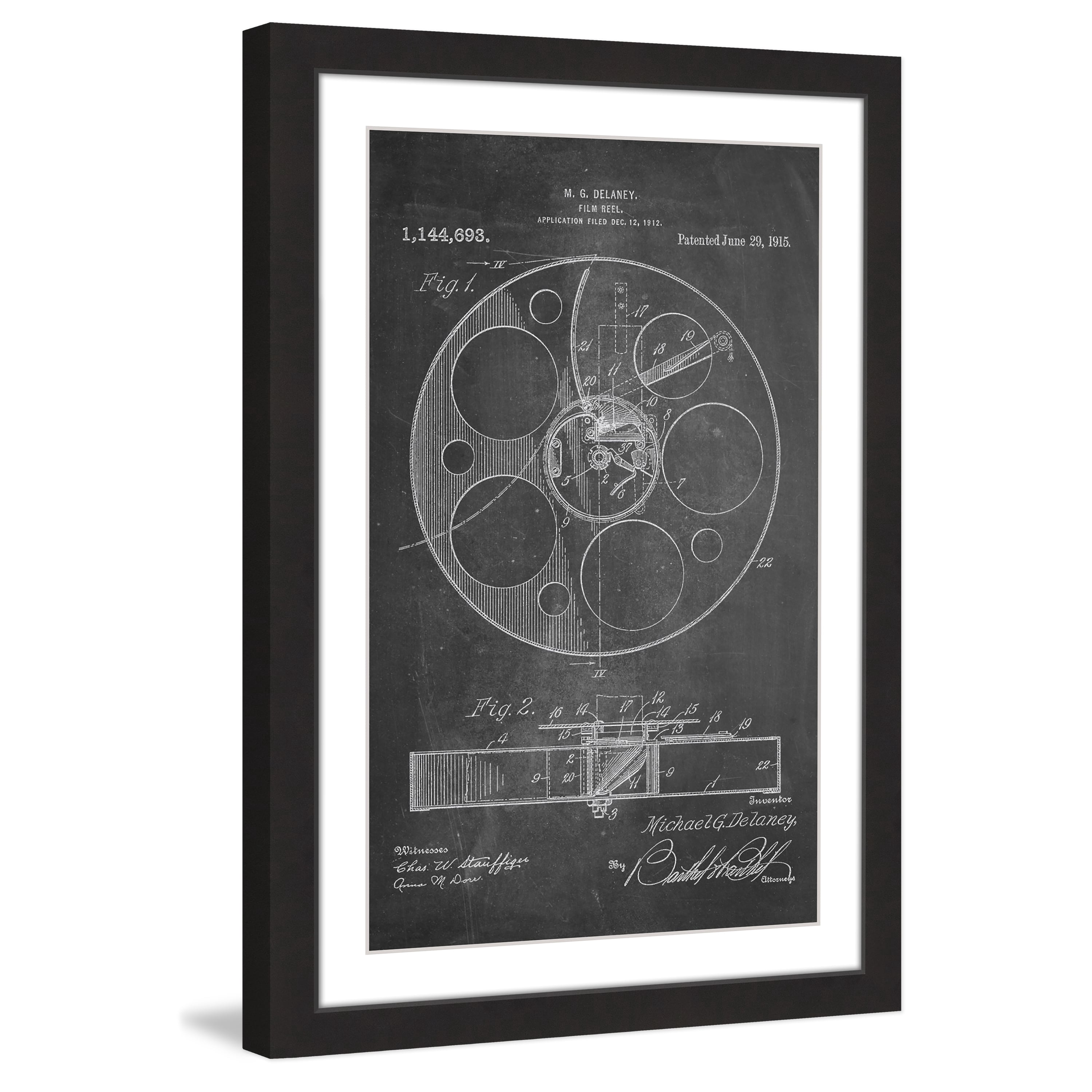 "Film Reel 1915 Chalk" Framed Painting Art Print, 24" x 1.5"