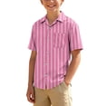 thumbnail image 4 of ZOYOEN Boys Dress Shirts with Pocket- Striped Short Sleeve Casual Summer Kids Button Down Shirts Pink Size 8, 4 of 8