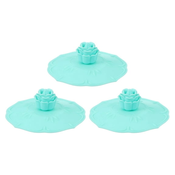 3pcs Silicone Cup Lid, Universal Mug Covers with Rose Pattern for Coffee Mugs Cups Glass Blue