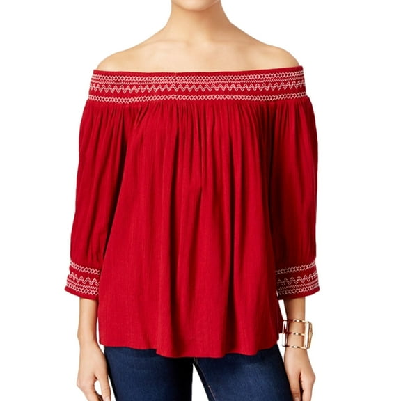 I.N.C Womens Off The Shoulder Pullover Blouse, Red, X-Large
