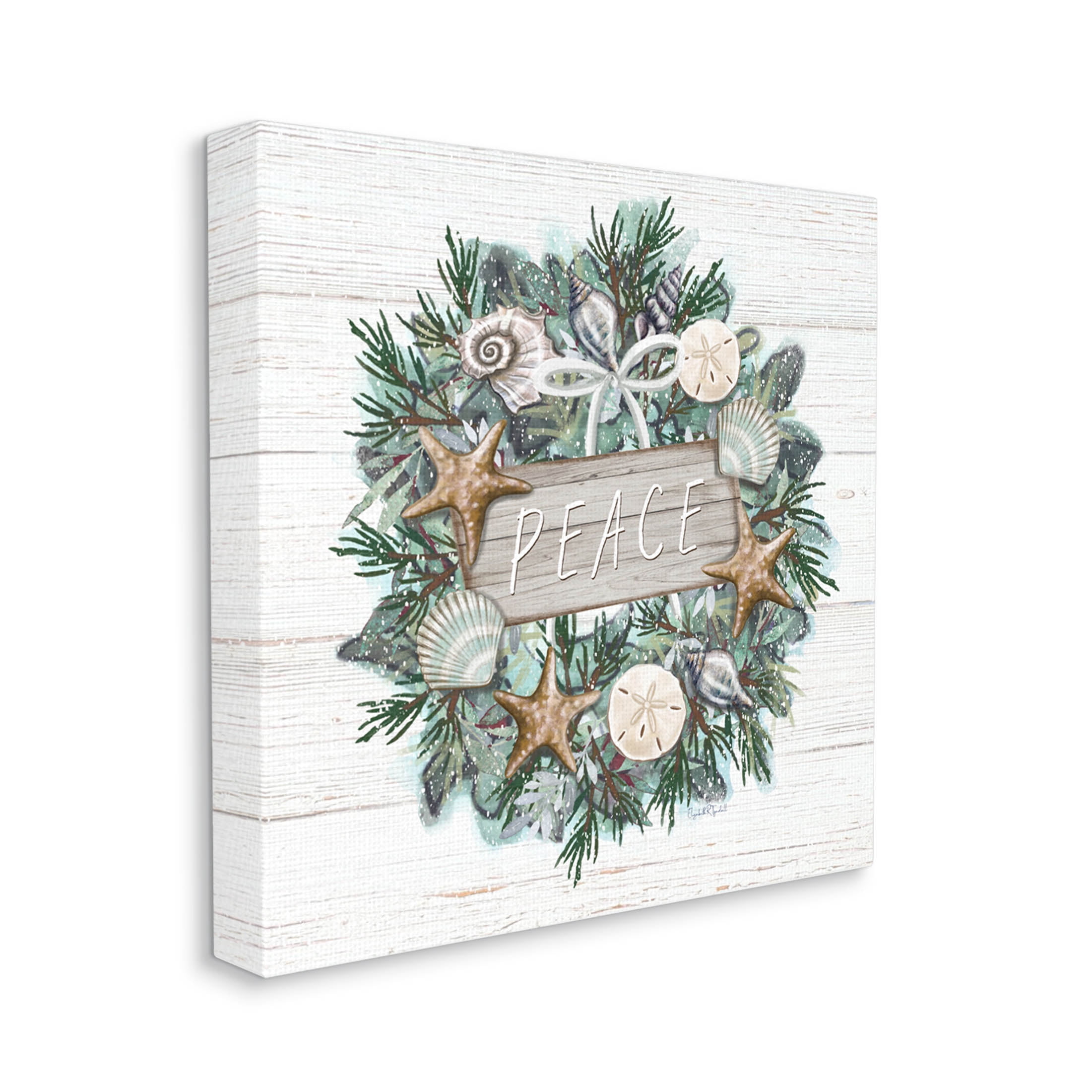 Stupell Industries Sea Life Holiday Peace Wreath Graphic Art Gallery Wrapped Canvas Print Wall Art, Design by Elizabeth Tyndall