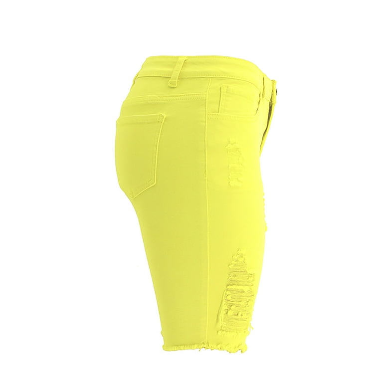 Neon yellow denim shorts online