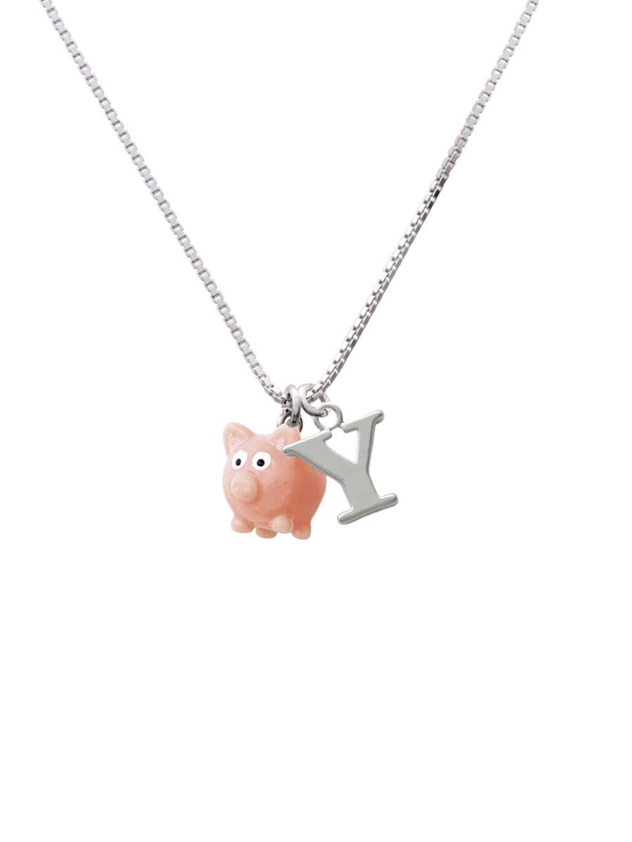 Resin Pink Pig Custom Engraved Name Ring Crystal Necklace