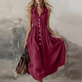 thumbnail image 6 of Yangnuo Women's Collared Sleeveless Button Front Maxi Dress Ladies Solid Color A-Line Casual Shirt Dress Wine M, 6 of 6