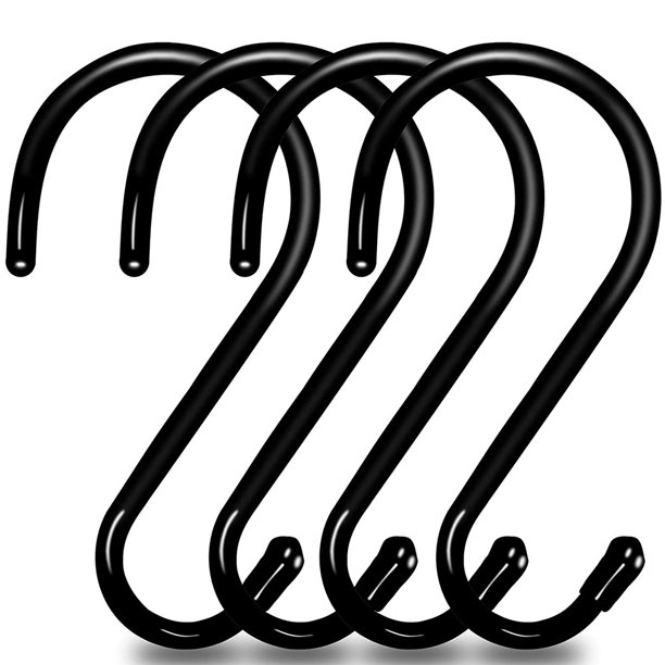 EX Ganchos en S grandes con revestimiento de vinilo, resistentes, de 6 pulgadas, antideslizantes, de metal con revestimiento de goma negra, para colgar plantas, luces al aire libre y ollas de cocina, brillar Electrónica