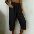 thumbnail image 6 of Noric Women's Cotton High Waist Casual Capri Pants with Button Pocket Elastic Waist Relaxed Fit Solid Yoga Runing Trousers, 6 of 7