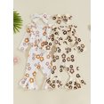 thumbnail image 3 of Elippeo Baby Girl Fall Outfit 3 6 12 18 Months Flower Print Ruffle Trim Long Sleeve Romper Flare Pants Bow Headband 3 Piece Set, 3 of 9